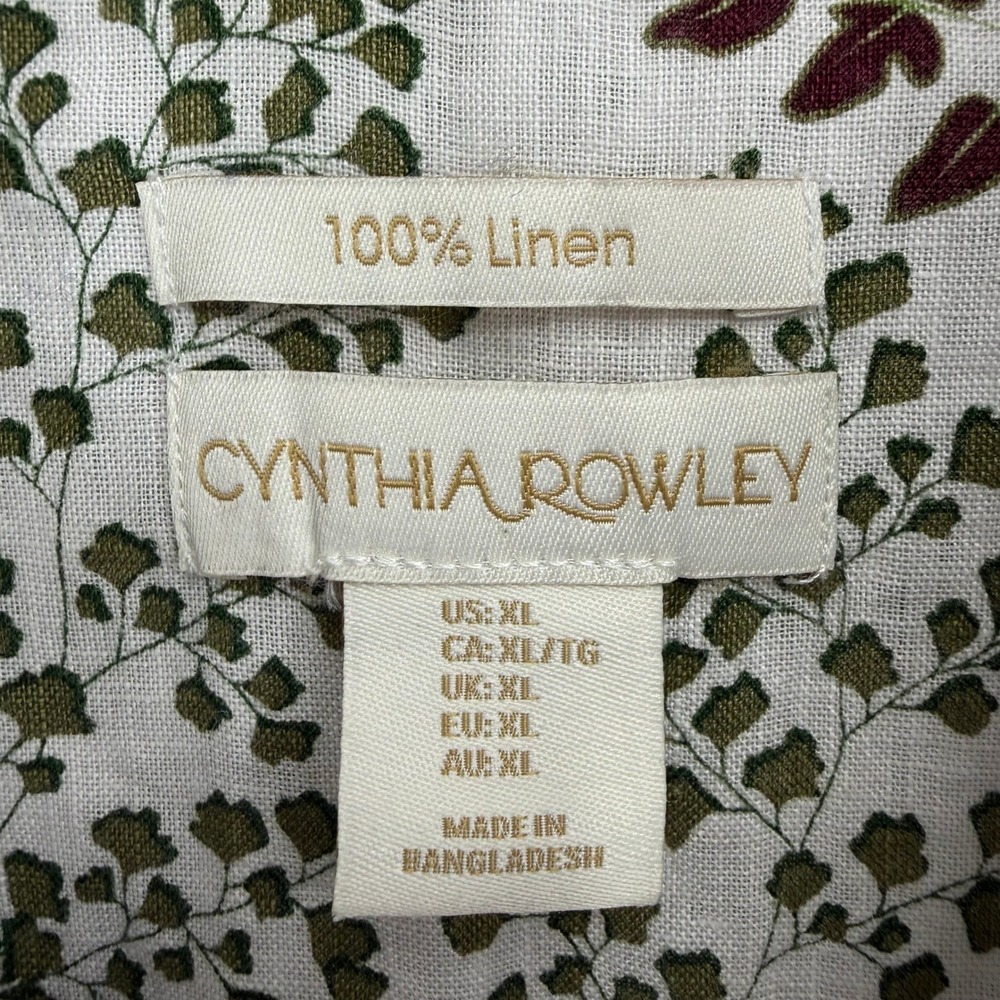 Cynthia Rowley Button Down Shirt Womens XL White Linen Botanical Print Excellent - Picture 3 of 7